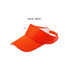 An orange sun visor with an adjustable strap, featuring a curved brim and a simple design. It has a logo on it.