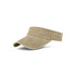 A washed sun visor in a beige colour with a wide brim and a soft fabric finish. It features a logo on the side.