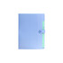 A4 expandable file folder in light blue with a clasp closure and multiple dividers in various colours.