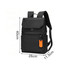 A black laptop backpack featuring an orange accent, with multiple compartments and adjustable straps.