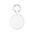 A keyring with a round, white attachment featuring a textured rim, ideal for holding keys or small items.