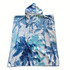 A hooded change towel featuring a blue and white palm tree design, made from 100% microfibre.