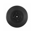 A black coaster designed to resemble a vinyl record, featuring grooves and a central hole.