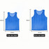 A blue polyester mesh training bib displayed in two sizes, free size adult and extra size adult, with a logo.