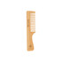 A wide-tooth beech wood comb in a light wood colour features a smooth finish and a logo.