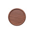 A round wooden coaster in a rich brown hue with a smooth finish and slightly raised edges.
