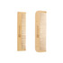 Two fine-tooth bamboo combs in different designs, both featuring a logo, in a natural wood colour.