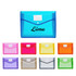 A collection of expanding document folders in various colours, including lime, pink, orange, purple, brown, black, green, and blue.