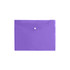 A4 clear file envelope in purple, featuring a secure button closure and a glossy finish. Includes a logo.