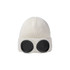 A white beanie with black goggles attached, featuring a ribbed texture and a simple design.