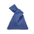 A cotton wrist bag in navy blue with a unique knot design at the top and a branding logo on the surface.