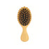 A bamboo comb featuring a rounded design with wooden bristles and a black base, ideal for hair styling.