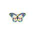 A colourful butterfly design featuring blue, green, and red patterns, outlined in gold. The image includes a logo.
