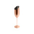 A stainless steel slanted champagne flute in a rose gold finish with a sleek design and circular base.