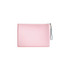 A pink silicone cosmetic pouch with a zip closure and a wrist strap. It features a subtle logo.
