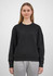 A black women's crew sweatshirt is displayed on a model, featuring a relaxed fit and long sleeves.