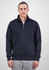 A black men's 1/4 zip sweatshirt with a high collar and a front zipper, featuring a logo.