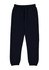 Navy women's track pants with an elastic waistband and cuffs, featuring two side pockets and a logo.