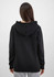 A black women's hoodie with a back view, featuring a hood and a relaxed fit. The garment has a simple design.