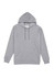A grey men's hoodie featuring a front pocket and a drawstring hood. It has a logo on the side.