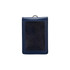A navy PU leather ID card holder with a transparent pocket for displaying identification, featuring a simple design and a logo.
