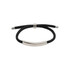 A metal woven bracelet featuring a sleek silver bar and a black woven band, finished with metallic ends.