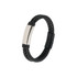A double-row braided leather bracelet in black, featuring a sleek silver-tone clasp.
