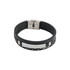 A multi-layer braided leather bracelet in black with silver accents and a metallic clasp.