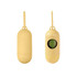 A yellow eco-friendly pill-shaped pet waste bag dispenser with a viewing window and a hanging loop.