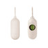An eco-friendly white capsule-shaped pet waste bag dispenser with a visible compartment for bags and a hanging loop.