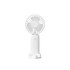 A handheld fan in white, featuring a phone stand at the base and a simple, sleek design.