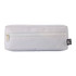 A white utility case with a zippered compartment and a small tag on the side.