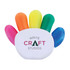 A set of five hand-shaped highlighters in pink, orange, yellow, green, and blue with a central white holder featuring a logo.