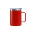 A red stainless steel cup with a handle and a clear lid, available in multiple sizes.