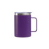 A drink bottle in deep purple with a stainless steel rim and a sturdy handle, featuring a clear lid.