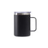 A stainless steel cup with a black matte finish, handle, and clear lid, available in multiple sizes.