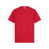 A red men's essential T-shirt with a crew neck and short sleeves, featuring a logo on the label.