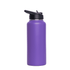 A drink bottle in a vibrant purple shade, featuring a flip top lid and a sleek design. It includes a logo.
