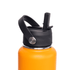 A drink bottle featuring a bright orange body and a black lid with a straw and rotating carry handle.