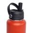A drink bottle in matte orange with a black lid featuring a rotating carry handle for easy transport.