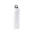 A drink bottle in white with a black cap and a metal clip. Ideal for hydration on the go.