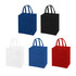 A large non-woven shopping bag in black, blue, red, and white, featuring handles and a logo.