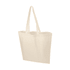 A beige calico tote bag with two handles, featuring a simple design and no visible branding.