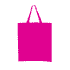 A bright pink calico tote bag with short handles and a blank surface, featuring a logo.