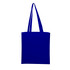 A blue tote bag with long handles, featuring a simple design and a logo.