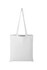 A white tote bag with long handles and a simple design, featuring a branding logo.