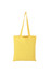 A yellow calico tote bag with long handles and a logo. Simple and stylish design.