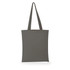 A green canvas tote bag with long handles, featuring a simple design and a logo.