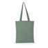 A green canvas tote bag with long handles, featuring a simple design and no visible logos or branding.