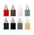 A collection of Minnesota Canvas coloured tote bags in red, olive, pink, green, black, and beige. Each bag has handles.